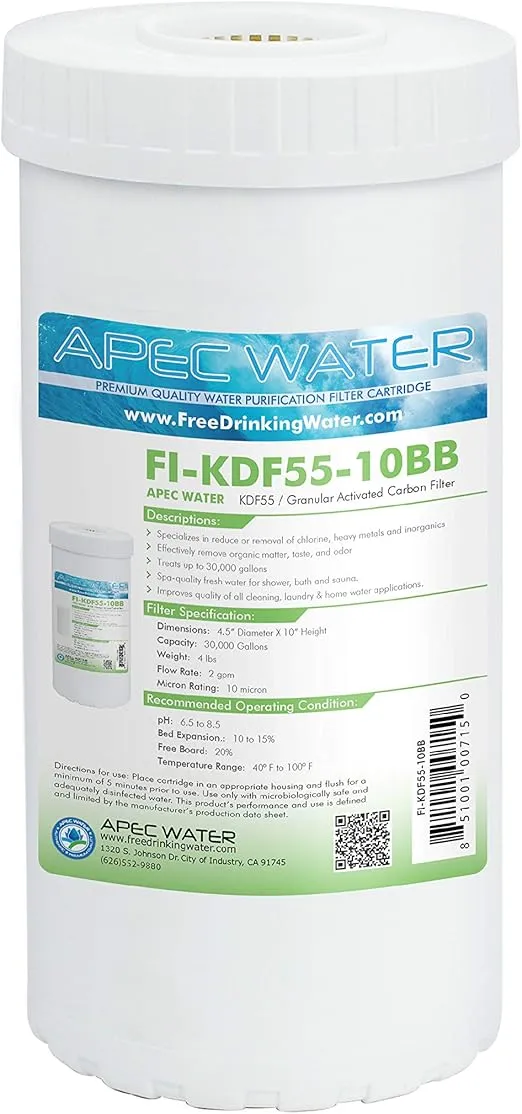 APEC Water US Made Whole House Heavy Metals Removal KDF55 / GAC Carbon Filter 4.5" x 10" (FI-KDF55-10BB)