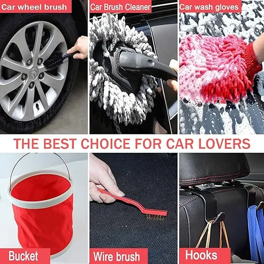 Car Wash Kit - Car Cleaning Kit,Car Wash Kit with Foam Gun, Microfiber Sponge and Towels,Tire Brush, Collapsible Bucket,Car Wash Foam Gun