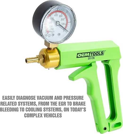 OEMTOOLS 25136 Automotive Tune-Up and Brake Bleed Kit w/ Vacuum Gauge, No-Mess, No-Leak Brake Bleeder Kit Adapters, Green Hand Vacuum Tester, Durable and Easy-to-Use