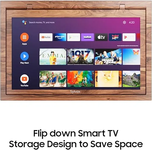 SYLVOX 15.6" Flip Down Smart TV Under Cabinet TV Supports 360 Degree Rotation WiFi & Wireless Connection, Storage Design for Kitchen Bedroom RV Yacht (Wood Grain Color)