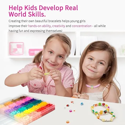 Paodey 12000 Pcs Clay Beads for Bracelet Making, 48 Colors 3 Boxes Jewelry Making Kit Polymer Spacer Preppy Heishi Beads and Elastic Strings, Crafts Gift for Ages 6-16