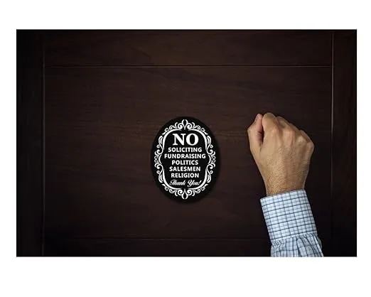 Signs Authority No Soliciting Sign For House | 5"x 4" Plastic PVC Laser Cut Oval No Solicitors Sign For Front Door | No Soliciting Sign For Door - Home or Private Property | No Solicitation Sign