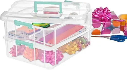 Sterilite 8 Pack Stackable Storage Bins, 2 Layers, Latching Lids, Stack and Carry, Clear