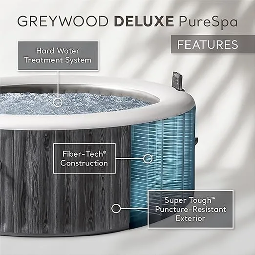 INTEX 28441EP PureSpa Greywood Deluxe Spa Set: Includes Energy Efficient Spa Cover – Spa Control App – Wireless Control Panel – 6 Person Capacity – 85" x 28"