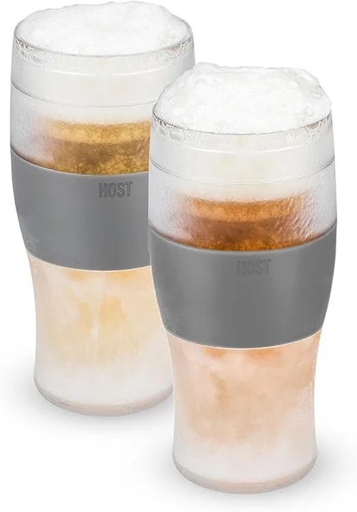Host Freeze, Frozen Mugs, Freezable Pint Set, Beer Keep Your Drinks Cold, Double Walled Insulated Glasses, Tumbler for Iced Coffee, 16oz, Set of 2, Gray