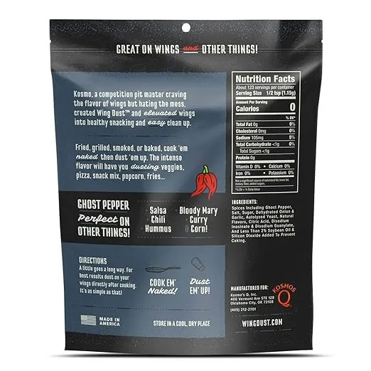 Kosmos Q Ghost Pepper Wing Dust - 5 Oz Bag for Hot Wings, Popcorn & More - Dry BBQ Wings Rub with Hot Ghost Pepper Spice (Ghost Pepper)
