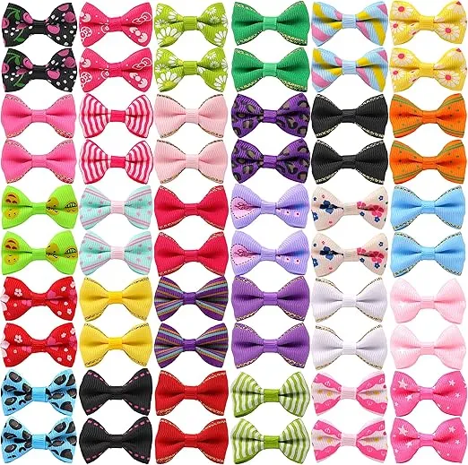 YAKA 60PCS (30 Paris) Cute Puppy Dog Small Bowknot Hair Bows with Metal Clips Handmade Hair Accessories Bow Pet Grooming Products (60 Pcs,Cute Patterns)