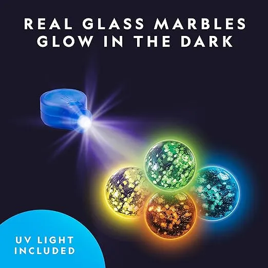 NATIONAL GEOGRAPHIC Glowing Marble Run – 150 Piece Construction Set with 30 Glow in The Dark Glass Marbles & Storage Bag, STEM Gifts for Boys and Girls, Building Project Toy (Amazon Exclusive)