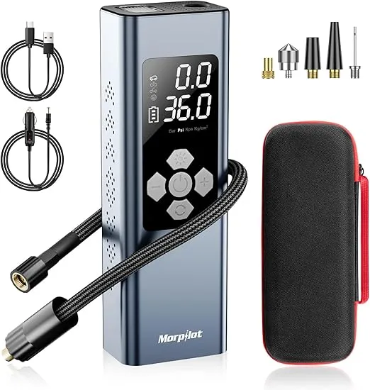 Morpilot Tire Inflator Portable Air Compressor, 2X Faster Inflation(9000mAh Battery & 12V DC Cord) Car Tire Pump with LCD Dual Display, 150PSI Electric Air Pump for Car SUV MPV RV Bike Ball