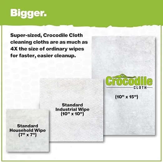 Crocodile Cloth Auto Cleaning Wipes - Car Engine Degreaser, Body Detailing, Tires Cloth Wipes - Cut Through Grease, Oil, and Adhesives on Hands, Tools, Parts, and More - 100 Giant Disposable Wipes