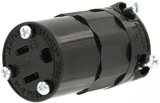 Leviton 5269-CB 15 Amp, 125 Volt, Connector, Straight Blade, Industrial Grade, Grounding, Black