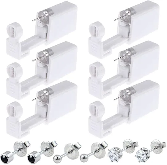 Ear Piercing Gun Kit 18Pcs Disposable Ear Piercing Kit Including 6Pcs Self Ear Piercing Gun with 6Pcs Built-in Earrings Stud 6Pcs Clean Tools for Ear Cartilage Tragus Helix Piercing Kit