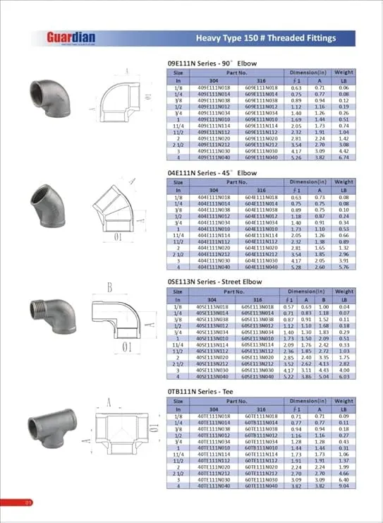 1 1/4" 304 Stainless Steel 150# Threaded 90 Degree Elbow Pipe Fitting