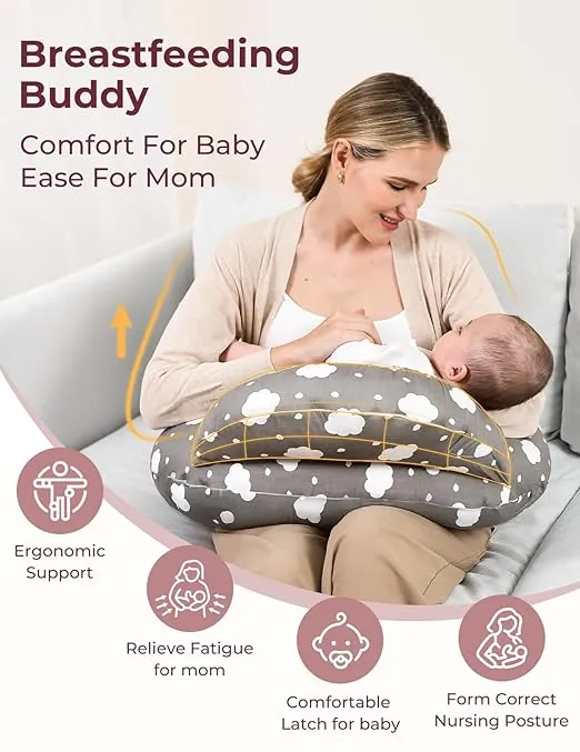 Momcozy Nursing Pillow for Breastfeeding, Original Plus Size Breastfeeding Pillows for More Support for Mom and Baby, with Adjustable Waist Strap and Removable Cotton Cover, Grey