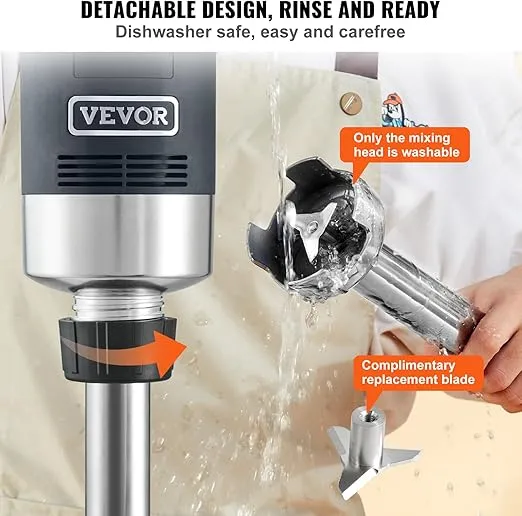 VEVOR Commercial Immersion Blender, 750W 12" Heavy Duty Hand Mixer, Variable Speed Kitchen Stick Mixer with 304 Stainless Steel Blade, Multi-Purpose Portable Mixer for Soup, Smoothie, Puree, Baby Food