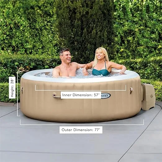INTEX 28425EP PureSpa Bubble Massage Spa Set: Energy Efficient Spa Cover – Push Button Control Panel – 120 Jets – 4 Person Capacity – 77" x 28"