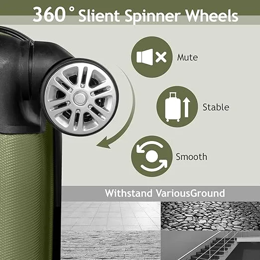 Karl home Luggage Set of 3 Hardside Suitcase Sets with TSA Lock 4 Spinner Wheels, ABS Lightweight Trolley Travel Case for Carry On Check-in Business Trip, Green (20/24/28)