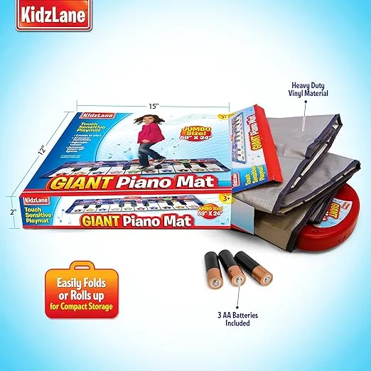 Piano Mat for Kids, 10 Selectable Sounds + Play -Record -Playback -Demo-mode, Heavy Duty Material