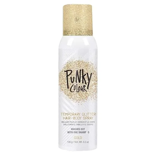 Punky Temporary Hair and Body Glitter Spray, Gold - Lightweight Shimmery Glow for Hair, Skin, and Clothes, Easy-to-Use Sparkly Glitter Hairspray, 3.5 oz