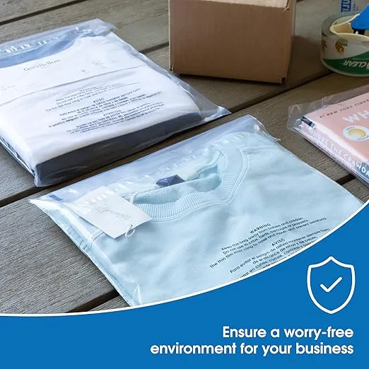 Spartan Industrial - 9" X 12" (1000 Count) Self Seal Clear Poly Bags with Suffocation Warning for Packaging, T Shirts - Permanent Adhesive