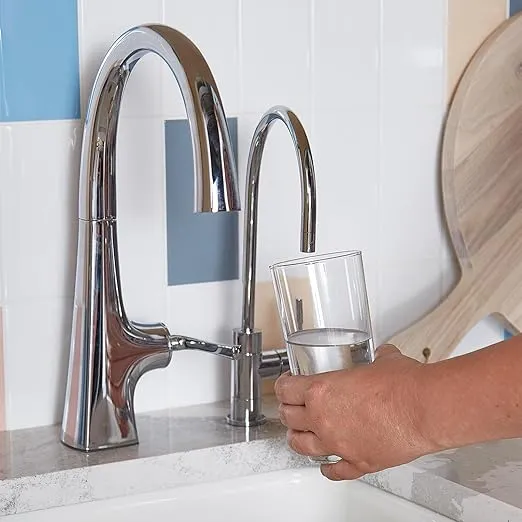 GE Dual Stage Under Sink Water Filtration System with Faucet | Reduces Lead, Chlorine & More | Easy Install | Twist & Lock Design | Replace Filters (FQK2J) Every 6 Months | GXK255TBN,White (Pack of 1)