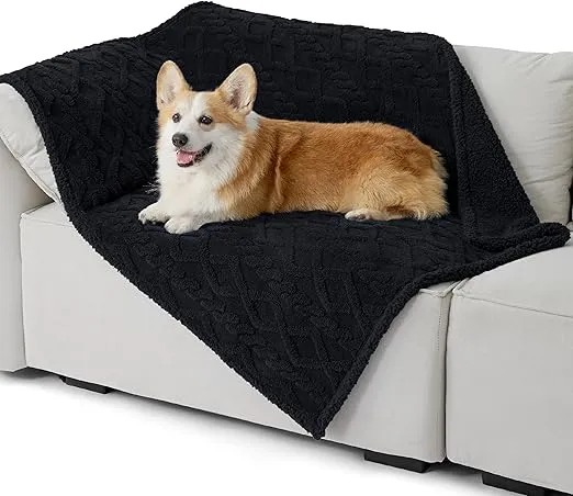 Bedsure Waterproof Dog Blankets for Medium Dogs - Pet Blanket for Couch Protector Washable, Premium Jacquard Coral Fleece Cat Throw Blanket, Soft Plush Reversible Furniture Protection, 30"x40", Black