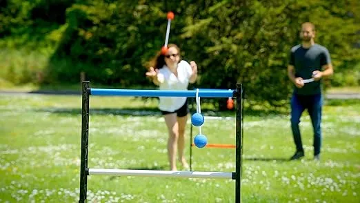 Ladder Ball Pro Steel Professional Grade Outdoor Ladderball Game Set , 6 Rubber Toss Bolas Balls, Zippered Travel Case, Premium Quality and Durable for 2 or More Players Ages 8 and Up