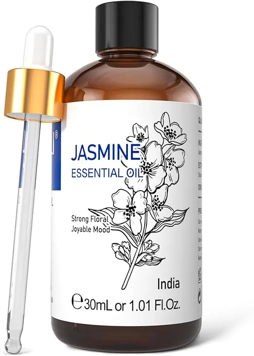 HIQILI 1 Fl Oz Jasmine Essential Oil, 100% Pure Natural for Diffuser, Hair, Skin, Perfume Making - 30ml