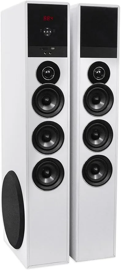 Rockville TM150W White Powered Home Theater Tower Speakers 10" Sub/Bluetooth/USB
