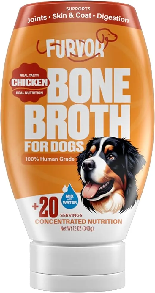 Chicken Bone Broth for Dogs - Collagen Protein Supplement for Digestion, Mobility, Coat, Immunity, Healthy Dog Food Topper, Meal Boost Gravy, Grain Free, Just Add Water, Made in USA, 12 oz