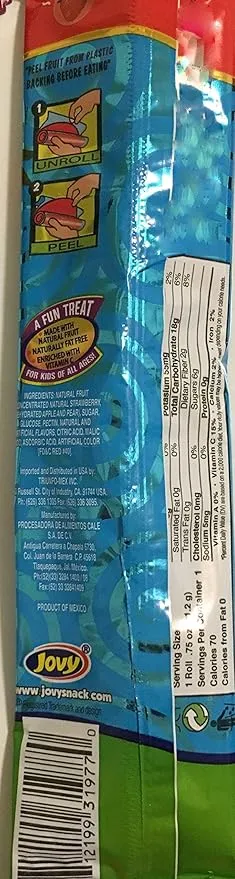 0.75oz Jovy Fruit Roll Snack, Strawberry (16 Single Packets Per Order)