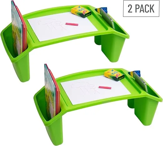 Mind Reader Kids Lap Desk, Set of 2, Activity Tray, Drawing, Stackable, Portable, Plastic, 22.25" L x 10.75" W x 8.5" H, Green