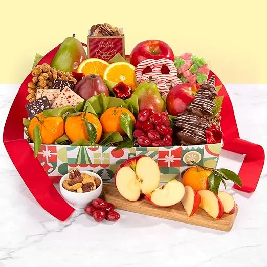 Holiday Chocolate, Nuts & Fresh Fruit Gift Basket
