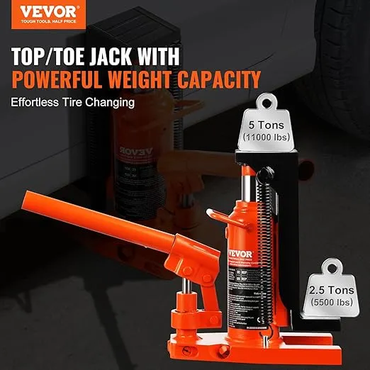 VEVOR Hydraulic Toe Jack, 2.5 Ton On Toe Toe Jack Lift, 5 Ton On Top Lift Capacity Machine Jack, 0.8-5.3 in Toe Height, 8.9-13.4 in Top Height, Air Hydraulic Claw Jack for Machinery, Industry