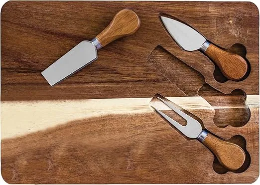TB Home 4-Pc. Acacia Wood Cheese Serving Board with Cheese Tools