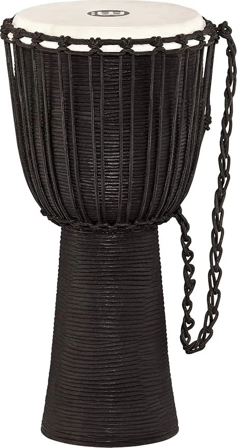 Meinl Percussion Djembe Hand Drum Circle Instrument, Carved Mahogany Headliner Series — NOT Made in China — African Mali Weave Ropes, 2-Year Warranty, Black River, Large (HDJ3-L)