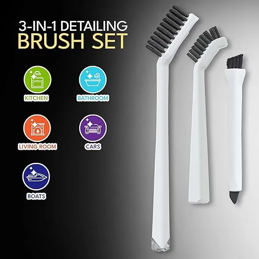 Grout Cleaning Brushes Set (3 Pcs) Deep Cleaner Multi-Purpose Stiff Bristle Brush, Cleaning Toothbrush for Cleaning Corners, Spaces, Tile, Shower, Window & Door Track, Floor, Juicers and Tight Spaces
