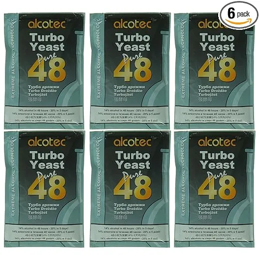Alcotec 48 Hour Turbo Yeast | Brewers Yeast Powder| Wine Yeast for Wine Making | Dry Yeast | nutritional yeast | (6 Packs)