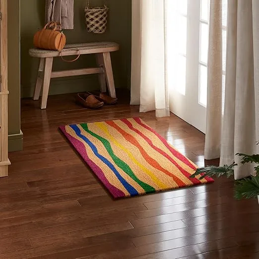 TOWN & COUNTRY TERRA Ravine Abstract Mountain Door Mat, Natural Coir, Heavyweight, Non-Slip Entryway Mat, Multicolor, 18"x30"