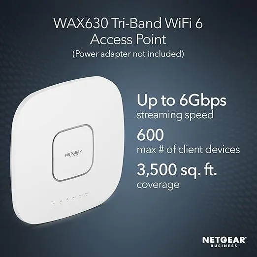 NETGEAR Cloud Managed Wireless Access Point (WAX630) - WiFi 6 Dual-Band AX6000 Speed | Up to 600 Client Devices | 802.11ax | Insight Remote Management | PoE++ Powered or AC Adapter (not Included)