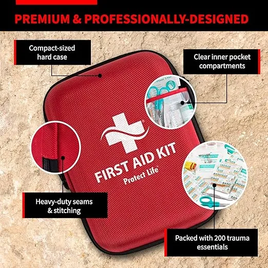 Protect Life Scar Therapy First Aid Kit for Home/Businesses | HSA/FSA Eligible Emergency Scar Therapy Kit | Hiking, Camping & Travel First Aid Kit for Car | Small Survival Medical Kit (200 Piece)