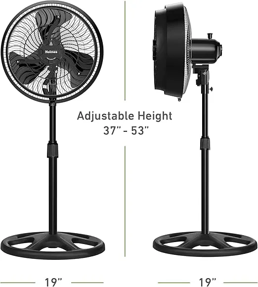 HOLMES 16" Outdoor Misting Stand Fan, Hose Connection, 3 Speeds, 3 Micro-Mist Levels, 80° Oscillation, Adjustable Height, 25° Head Tilt, GFCI Plug, Black