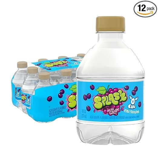 Splash Refresher Acai Grape Flavored Water, 8 Fl Oz, Plastic Bottle Pack of 12