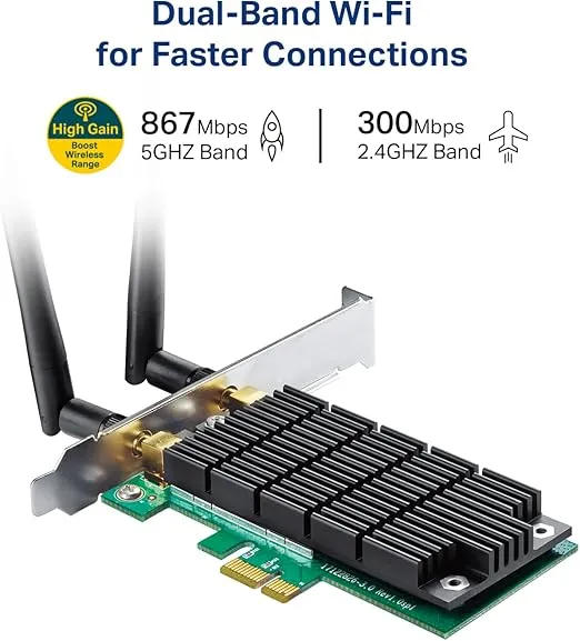 TP-Link AC1200 PCIe WiFi Card(Archer T4E)- 2.4G/5G Dual Band Wireless PCI Express Adapter, Low Profile, Long Range Beamforming, Heat Sink Technology, Supports Windows 11/10/8.1/8/7/XP