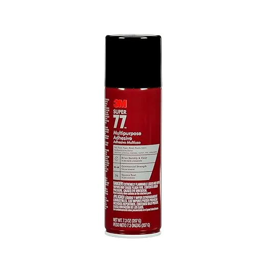 3M Super 77 Multipurpose Spray Adhesive, 7.3 oz., Provides Secure Bond In 15 Seconds, Dries Clear, Ideal For Plastic, Glass, Paper, Fabric, Wood, Foam, Cardboard, Fiberglass & More (77-10)