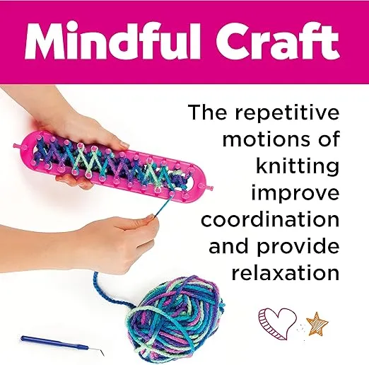 Creativity for Kids Quick Knit Button Scarf - Kids Knitting Kit for Beginners, Arts and Crafts for Ages 8-12+, Rainbow Yarn, OneSize