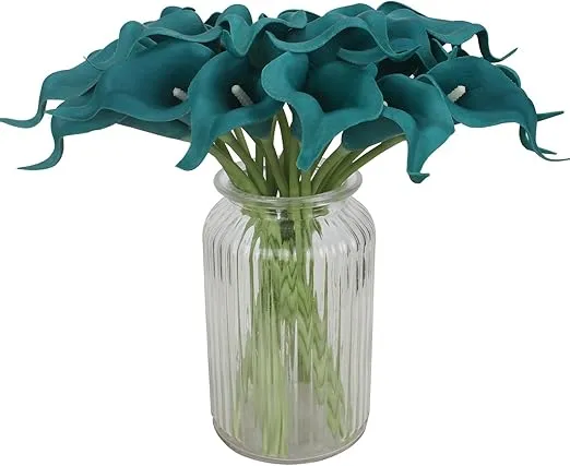 Duovlo 20pcs Calla Lily Bridal Wedding Bouquet Lataex Real Touch Artificial Flower Home Party Decor (Peacock Blue)