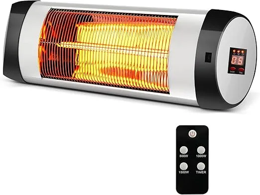 Tangkula 1500W Wall-Mounted Patio Heater, Outdoor Infrared Heater w/Remote Control, 3 Modes, 24H Timer, LED Display, 3 Seconds Instant Warm Indoor/Outdoor Heater, IP65 Waterproof (Black)