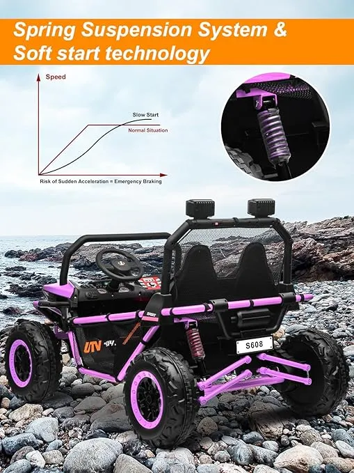 OTTARO 24V 10AH Ride on UTV Cars 2 Seater, Kids Electric Cars Vehicles, Metal Frame, EVA Wheels, 2x200W Powerful Motors, 20” Large 2 Seats, Bluetooth, Remote Control, Max Speed 4.7Mph (Purple Pink)