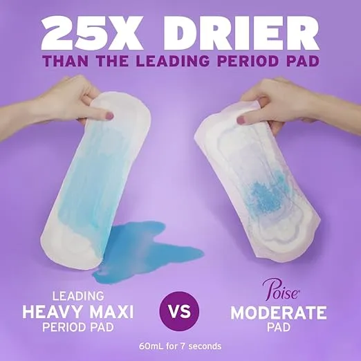 Poise Incontinence Pads & Postpartum Incontinence Pads, 4 Drop Moderate Absorbency, Regular Length, 20 Count, Packaging May Vary